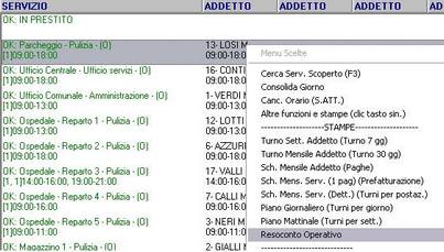 Menu Resoconto Operativo
